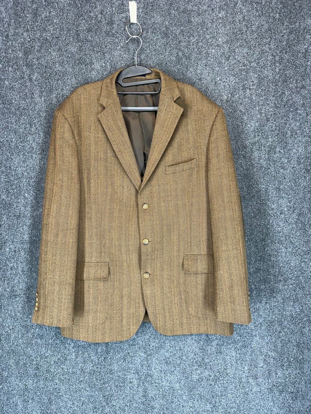 Alan Flusser Blazer Mens 46L Lambswool Herringbone Tweed Elbow Patch Blazer